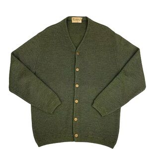 1950s Vintage Wool Cardigan Sweater Green Thunderbird Columbia Knit 2X